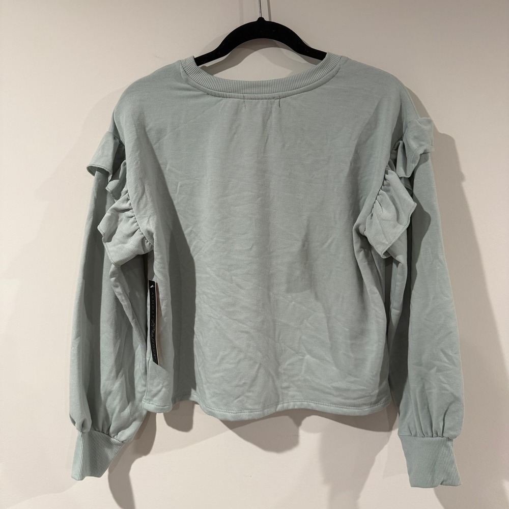 NWT ALMOST FAMOUS Light Blue‎ Ruffle Sleeve Crewneck Pullover Sweatshirt Size L - Picture 6 of 7